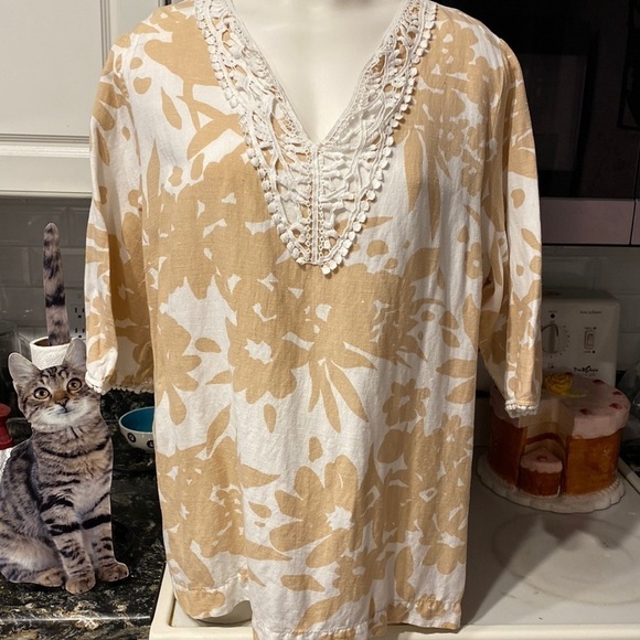 X womens Context Lord & Taylor beige 1/2 sleeve pullover top plus size 2X - Picture 1 of 3